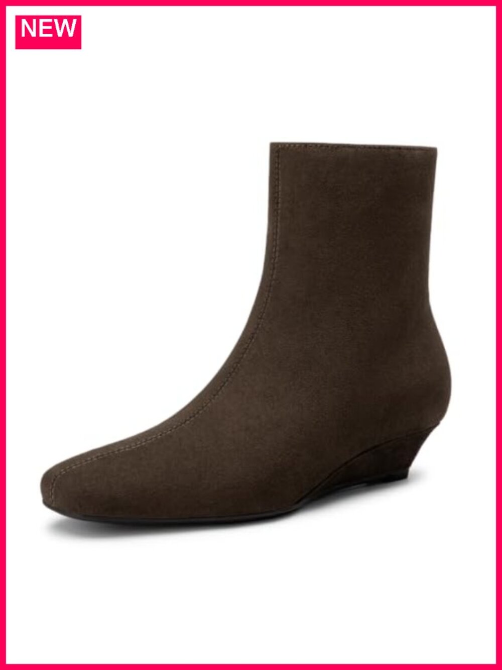 Women's Ankle Boots Square Toe Wedge Heel Side Zipper Faux Suede Booties